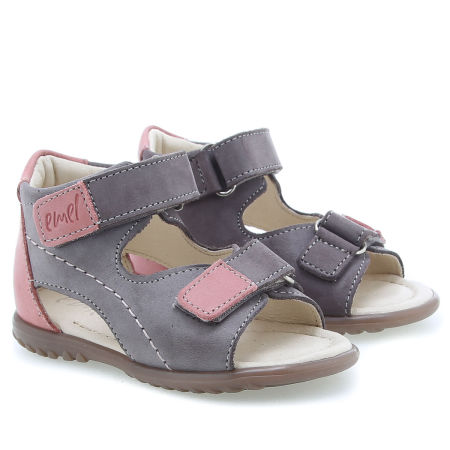 Malibu Roczki® szaro-różowe sandały dziecięce ze skóry naturalnej  - ES 2435-13 zdjęcie 1
