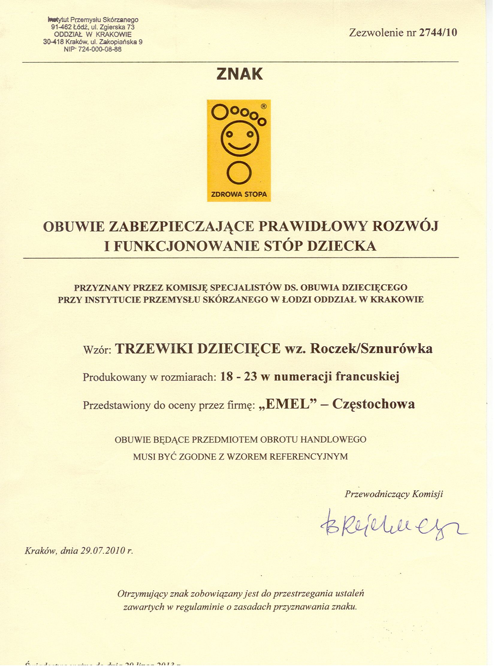 Świadectwo Znaku Zdrowa Stopa