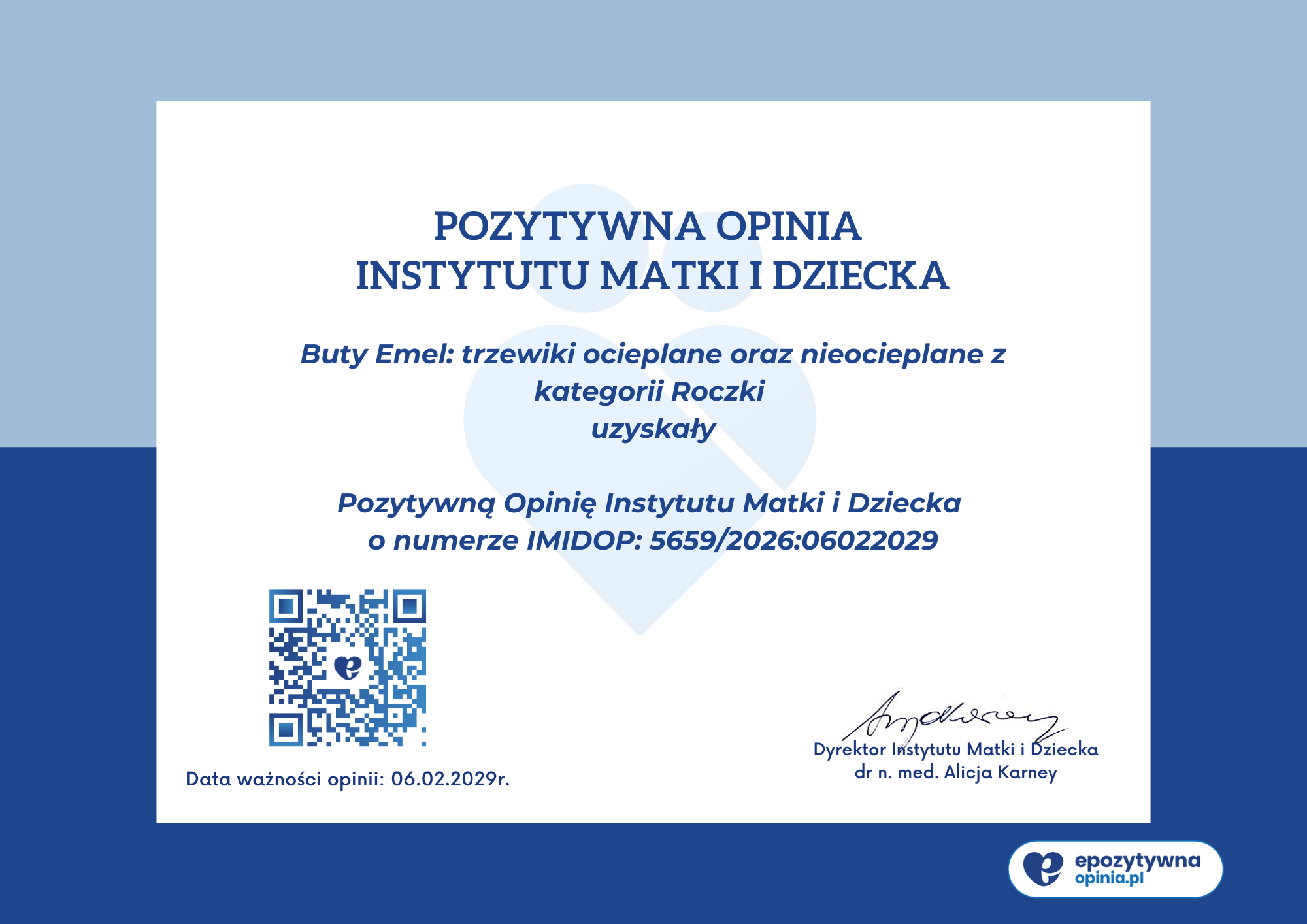 Dyplom Instytutu Matki i Dziecka przyznany dla firmy Emel