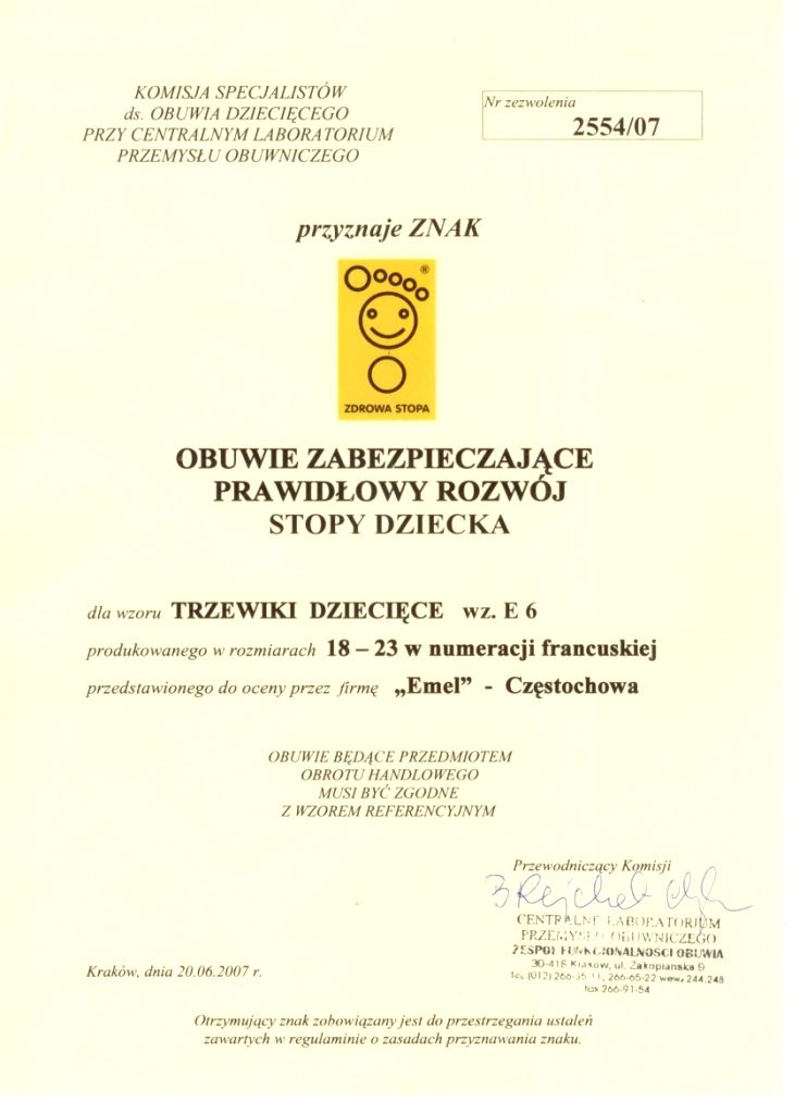 Certyfikat Znaku Zdrowa Stopa