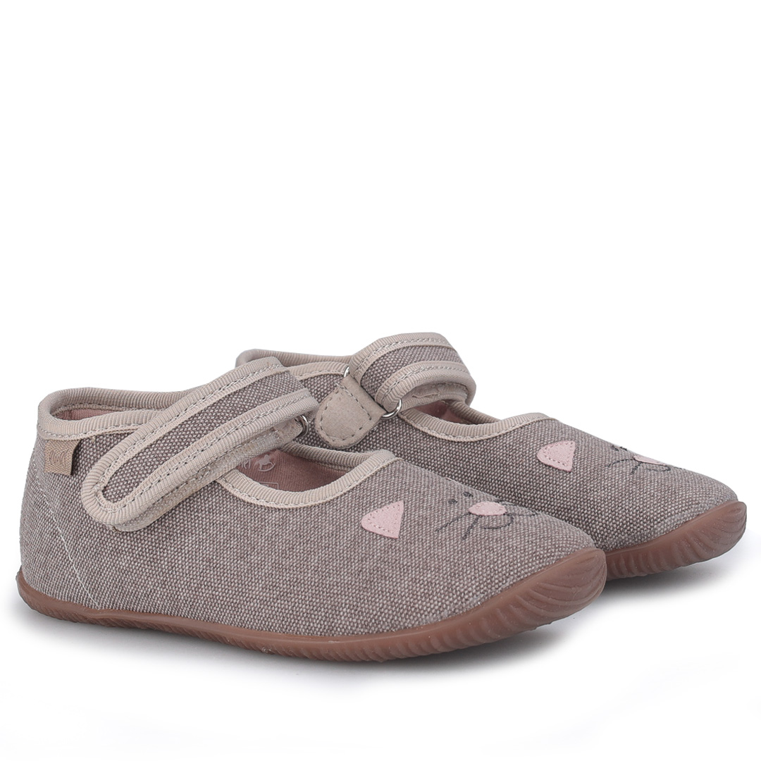 Kapcie Barefoot dla dzieci szare z kotkiem zdjęcie 1