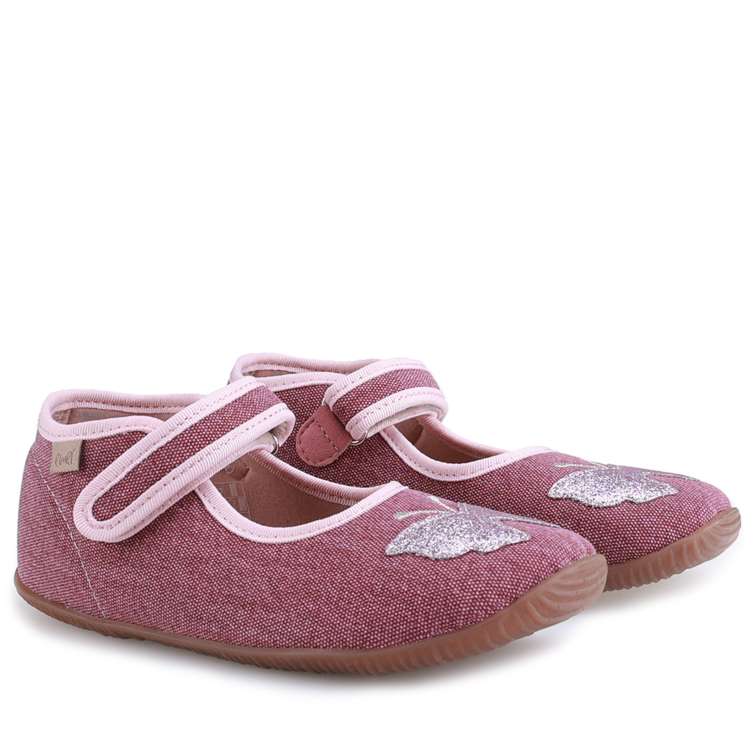 Kapcie Barefoot dla dzieci fioletowe z motylkiem zdjęcie 1