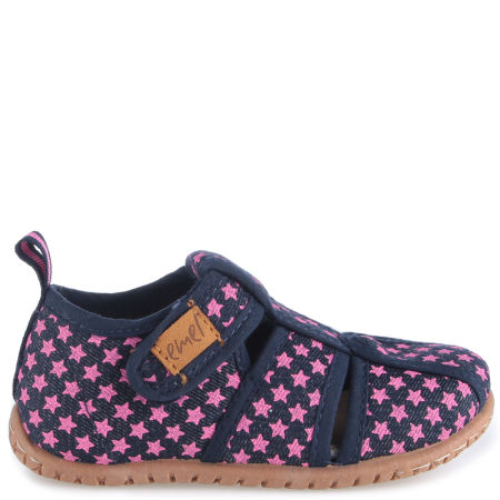 Kapcie dla dzieci granatowe w różowe gwiazdki z wycięciami