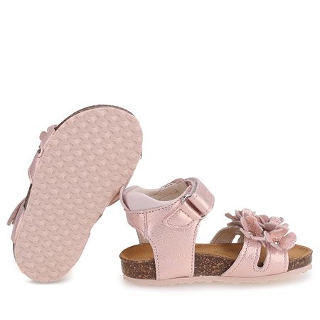 Cannes różowe sandały dziecięce ze skóry naturalnej z kwiatuszkami