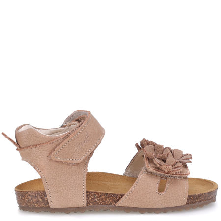 Cannes beżowe sandały dziecięce ze skóry naturalnej z kwiatuszkami