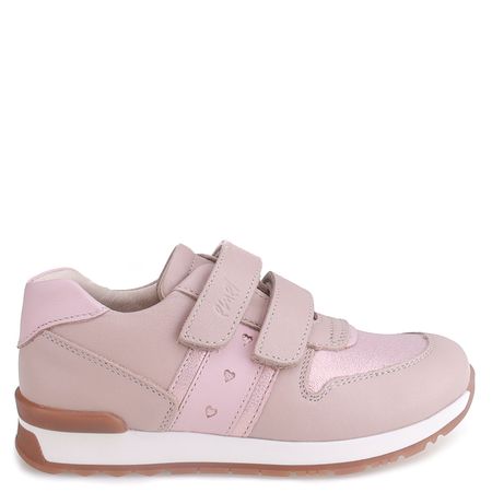 Hamburg beżowo-różowe trampki dziecięce ze skóry naturalnej