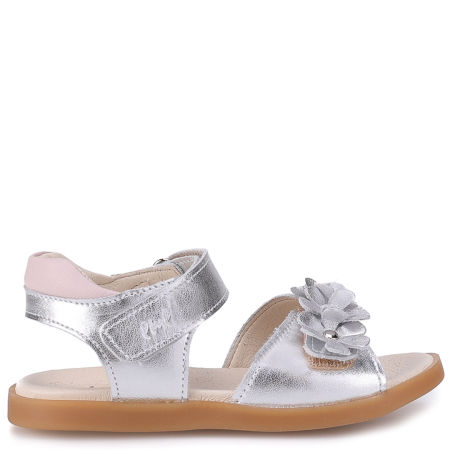 Nicea srebrne sandały dziecięce ze skóry naturalnej