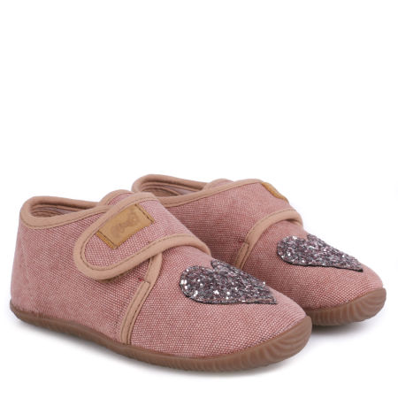 Kapcie Barefoot dla dzieci różowe z brokatowym serduszkiem zdjęcie 1