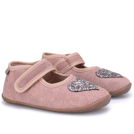Kapcie Barefoot dla dzieci różowe z brokatowym serduszkiem zdjęcie 1