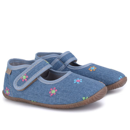 Kapcie Barefoot dla dzieci jeansowe w kwiatuszki zdjęcie 1