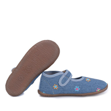 Kapcie Barefoot dla dzieci jeansowe w kwiatuszki zdjęcie 2