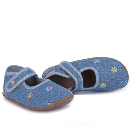Kapcie Barefoot dla dzieci jeansowe w kwiatuszki zdjęcie 4