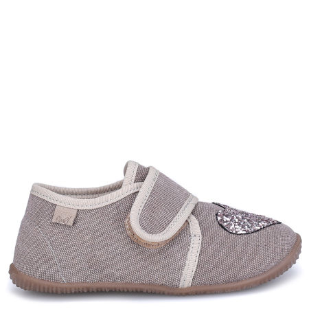 Kapcie Barefoot dla dzieci szare z brokatowym serduszkiem
