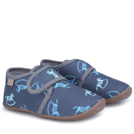 Kapcie Barefoot dla dzieci granatowe w koniki zdjęcie 1