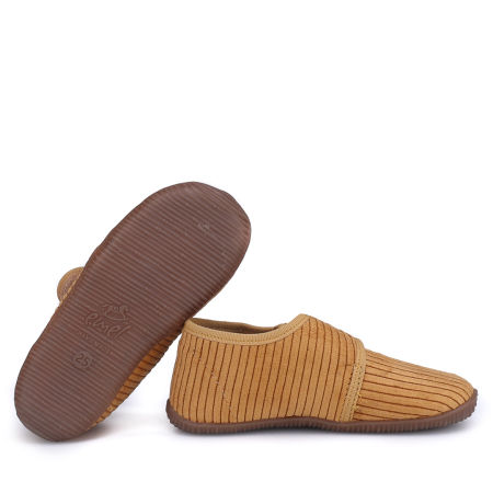 Kapcie Barefoot dla dzieci sztruksowe musztardowe zdjęcie 2