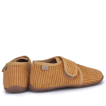 Kapcie Barefoot dla dzieci sztruksowe musztardowe zdjęcie 3