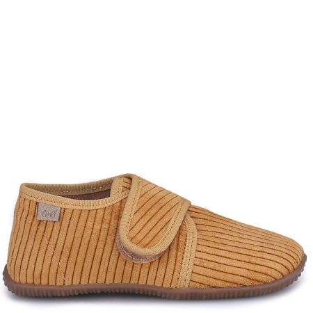 Kapcie Barefoot dla dzieci sztruksowe musztardowe zdjęcie 4
