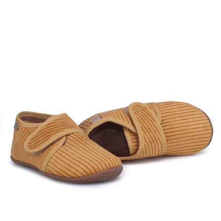 Kapcie Barefoot dla dzieci sztruksowe musztardowe zdjęcie 4