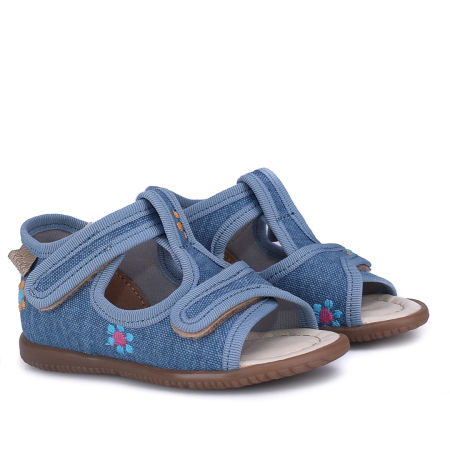 Kapcie Barefoot dla dzieci niebieskie sandałki w kwiatuszki zdjęcie 1