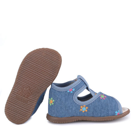 Kapcie Barefoot dla dzieci niebieskie sandałki w kwiatuszki zdjęcie 2