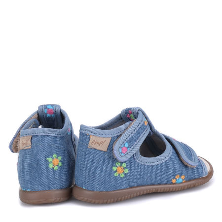 Kapcie Barefoot dla dzieci niebieskie sandałki w kwiatuszki zdjęcie 3