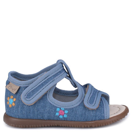 Kapcie Barefoot dla dzieci niebieskie sandałki w kwiatuszki