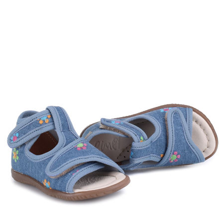 Kapcie Barefoot dla dzieci niebieskie sandałki w kwiatuszki zdjęcie 4