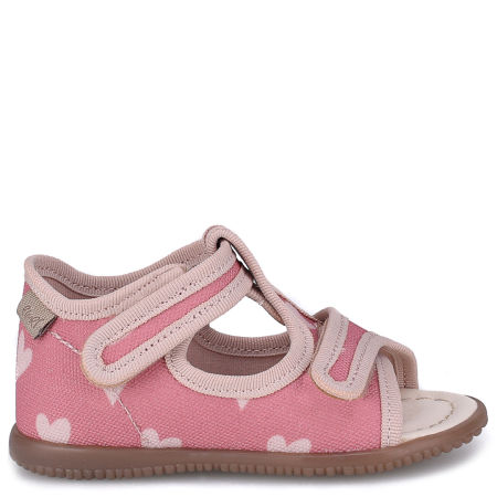 Kapcie Barefoot dla dzieci różowe sandałki w serduszka