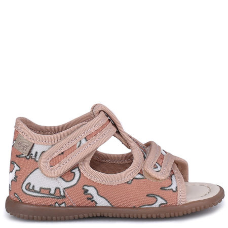Kapcie Barefoot dla dzieci brązowe sandałki w dinozaury