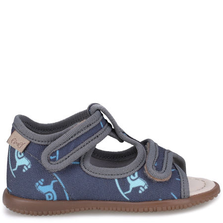 Kapcie Barefoot dla dzieci granatowe sandałki w koniki