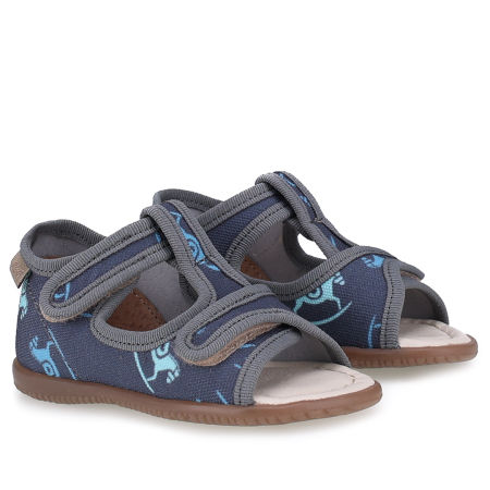 Kapcie Barefoot dla dzieci granatowe sandałki w koniki zdjęcie 1