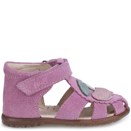 Bali Roczki® fioletowe sandały dziecięce z wisienką ze skóry naturalnej