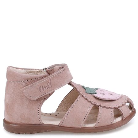 Bali Roczki® beżowe sandały dziecięce z truskawką ze skóry naturalnej