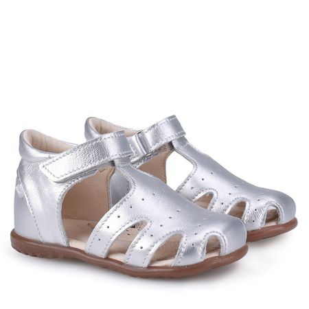 Palma Roczki® srebrne sandały dziecięce ze skóry naturalnej