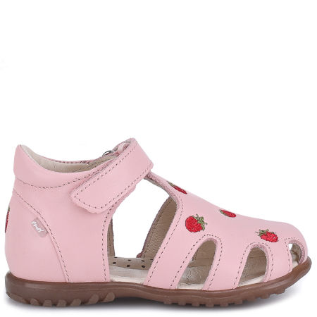 Palma Roczki® różowe sandały dziecięce ze skóry naturalnej w poziomki