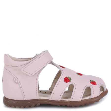 Palma Roczki® różowe sandały dziecięce ze skóry naturalnej w poziomki
