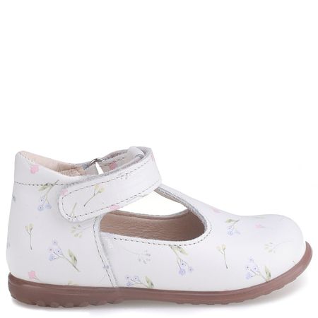 Portofino Roczki® białe baleriny dziecięce ze skóry naturalnej w kwiatuszki