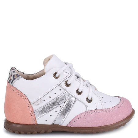 Monaco Roczki® biało-różowe trzewiki dziecięce ze skóry naturalnej