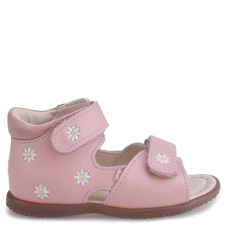 Malaga Roczki® brzoskwiniowe sandały dziecięce ze skóry naturalnej w kwiatuszki