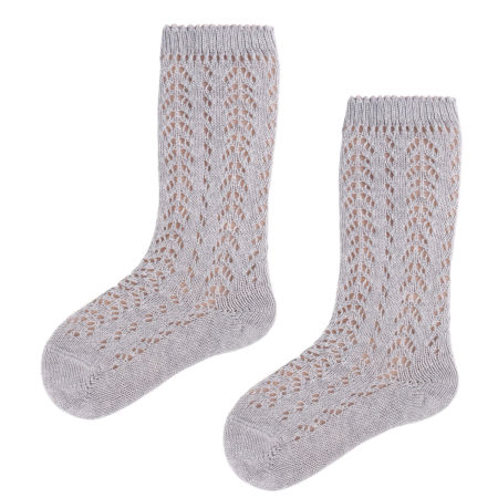 Podkolanówki ażurowe dla dziewczynki szare