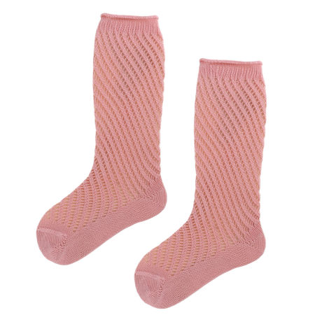 Podkolanówki ażurowe dla dziewczynki różowe