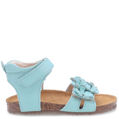 Cannes miętowe sandały dziecięce ze skóry naturalnej z kwiatuszkami