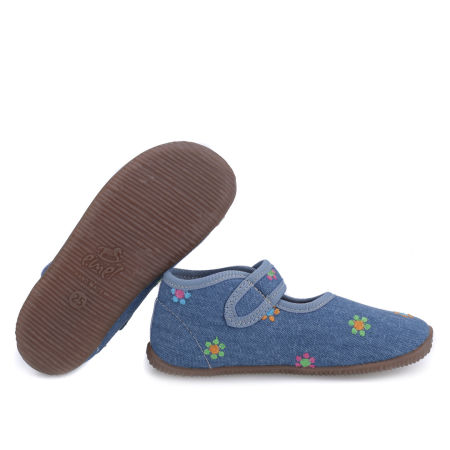 Kapcie Barefoot dla dzieci jeansowe w kwiatuszki zdjęcie 2