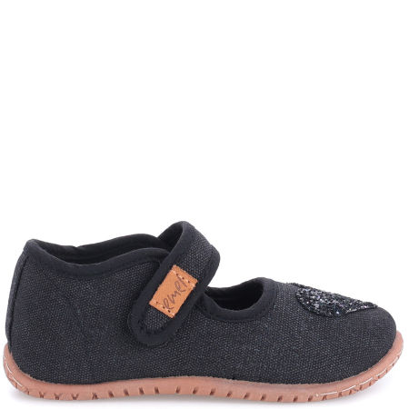 Kapcie dla dzieci czarne z brokatowym sercem