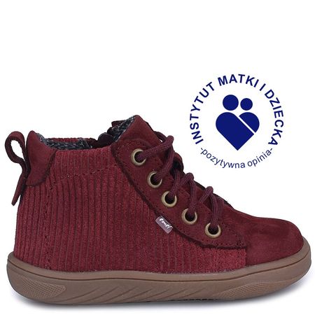 Etna barefoot membrana bordowe trampki dziecięce ze skóry naturalnej