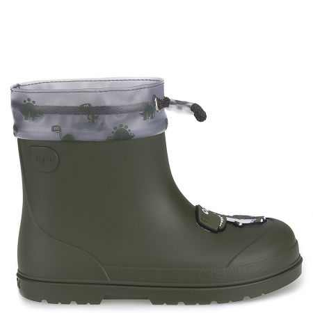 Zielone Elastyczne Kalosze Dziecięce Barefoot Mendi Dino Kaki Igor