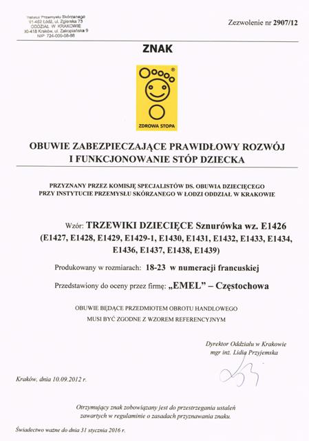 Certyfikat Znaku Zdrowa Stopa