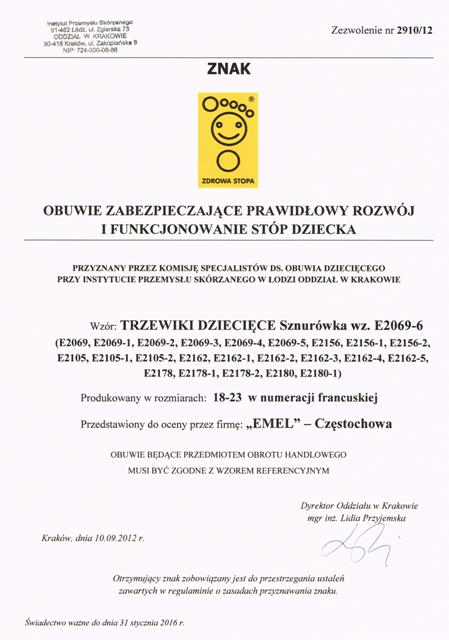 Certyfikat Znaku Zdrowa Stopa